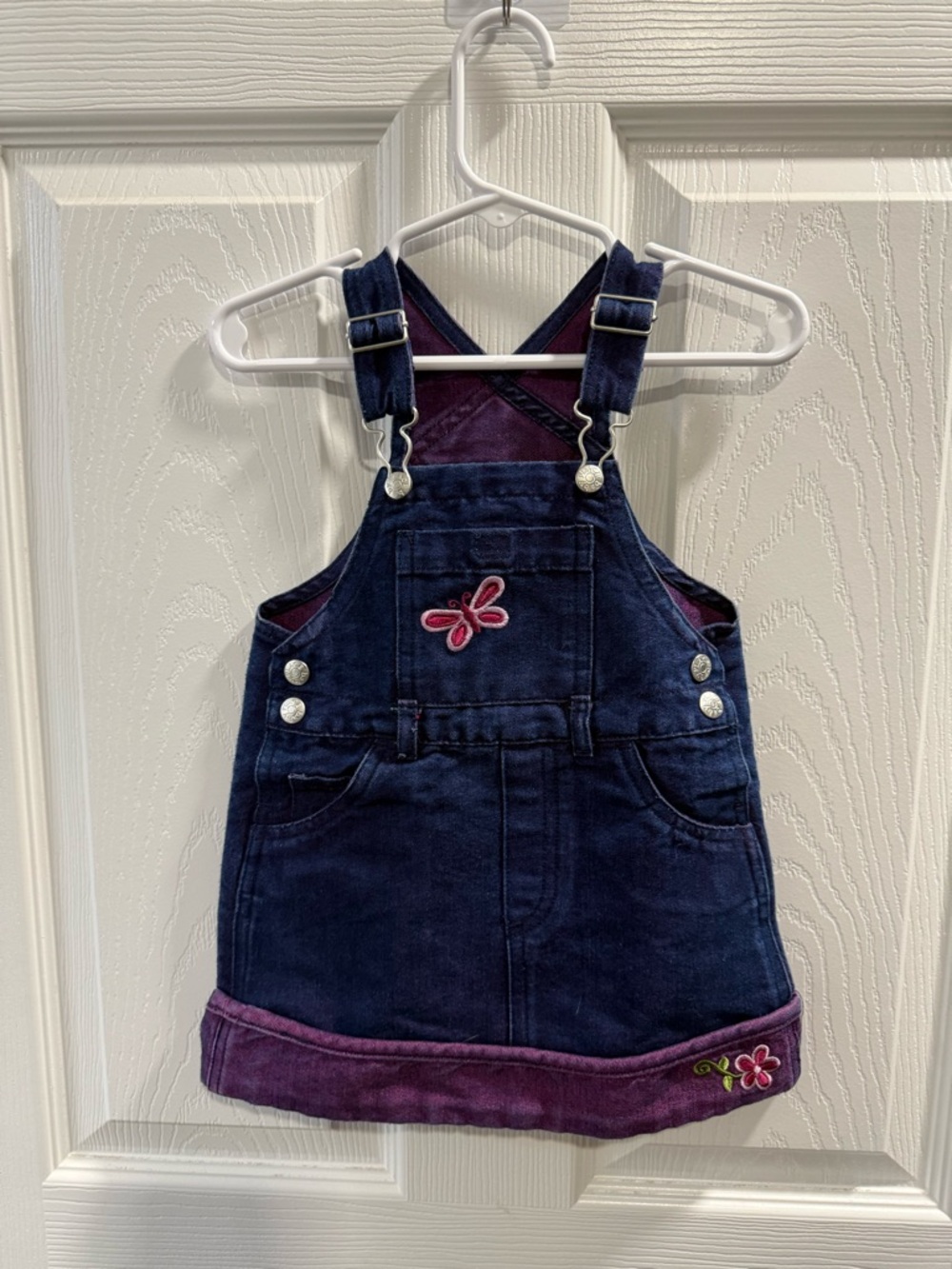 Y2K The Children's Place Denim Overall Dress with Purple Trim